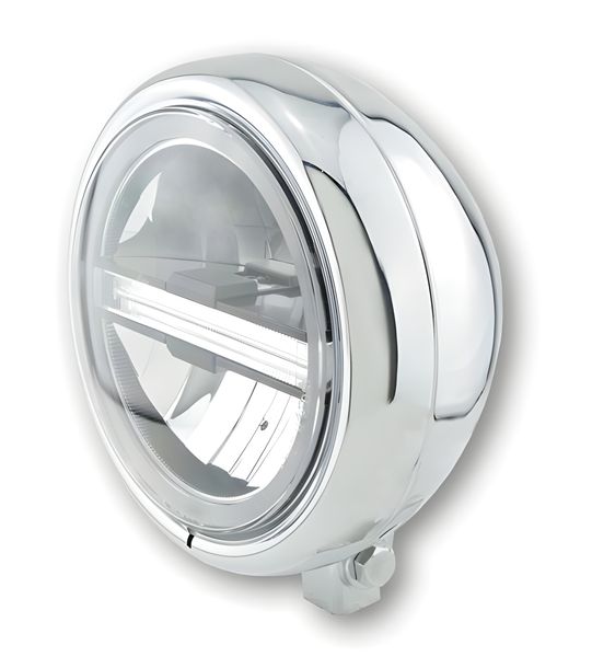 Scheinwerfer Highsider Pecos Typ 6 5 ¾ Zoll Standlichtring LED chrom mit TFL