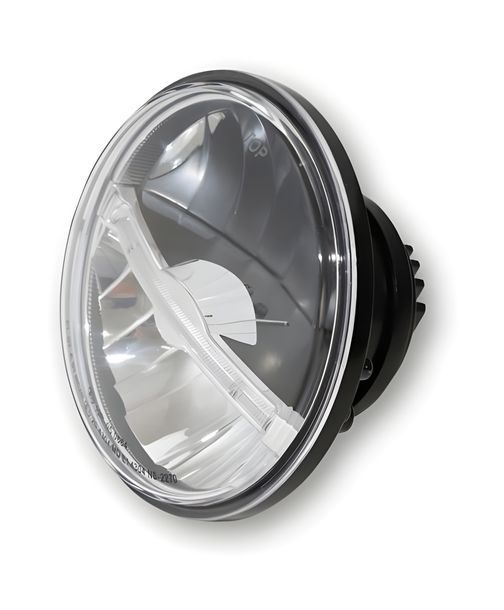 Scheinwerfereinsatz Highsider Jackson LED 5 3/4 Zoll rund mit verchromtem Reflektor Fernlicht Abblendlicht und Standlicht Leiste E-geprüft.