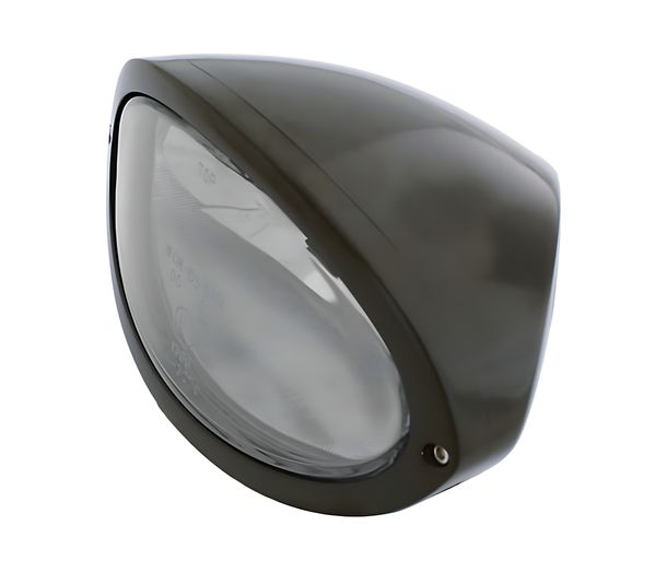 Scheinwerfer Highsider Iowa klares Glas oval schwarz untere Befestigung E-geprüft