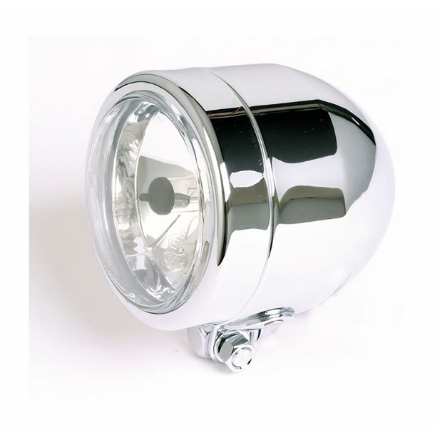 Faro anteriore cromato SHIN YO 90mm, con montaggio inferiore, abbagliante H4