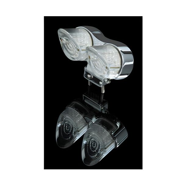 Fanale posteriore mini SHIN YO LED, rotondo, con supporto, vetro trasparente, cromato