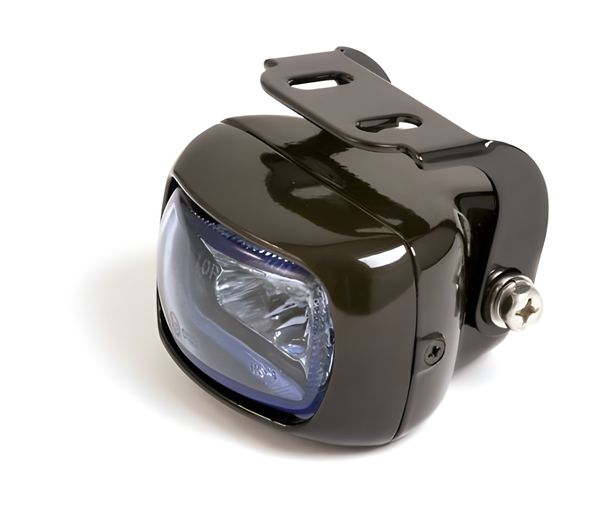 SHIN YO Nebelscheinwerfer schwarzes Alugehäuse mit Halter, Glas blau
