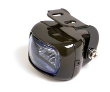 SHIN YO Nebelscheinwerfer schwarzes Alugehäuse mit Halter, Glas blau