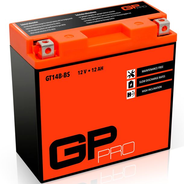 GP-PRO Gel Batteria 12V 12Ah GT14B-BS Batteria moto, senza manutenzione, sigillata e precaricata simile YT14B-BS / YT14B-4