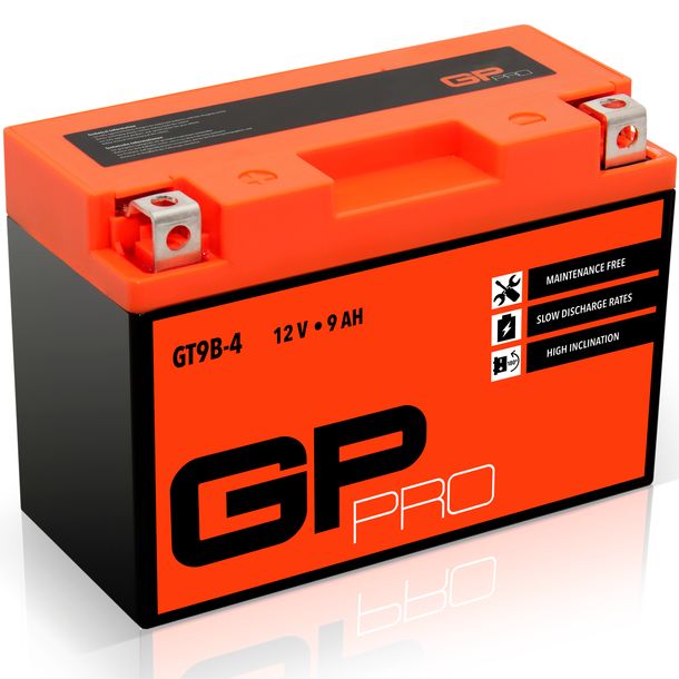 GP-PRO Gel-Batterie 12V 9Ah GT9B-4 Rollerbatterie / Motorradbatterie, wartungsfrei versiegelt vorgeladen ähnlich YT9B-BS / YT9B-4 / CT9B-4 / 50815