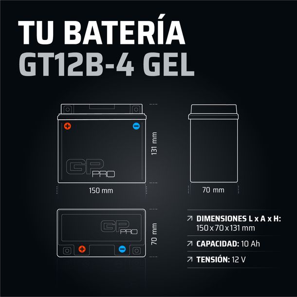 Batería 12V 10Ah GEL GP-PRO GT12B-4 moto scooter simile YT12B-BS YT12-B4 CT12B4 – Bild 3
