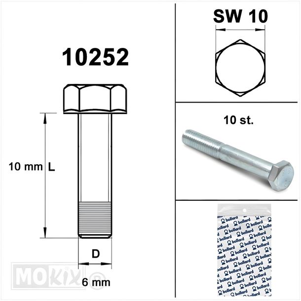 Tornillo M 6 x 10 Zinc 8.8 (10 uds.)
