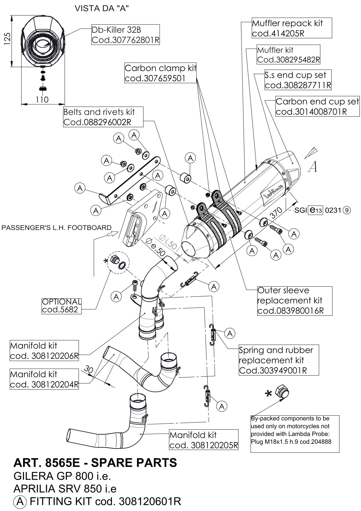 Endschalldämpfer LeoVince Schalldämpferhülle Auspuffanlage 370mm rechts