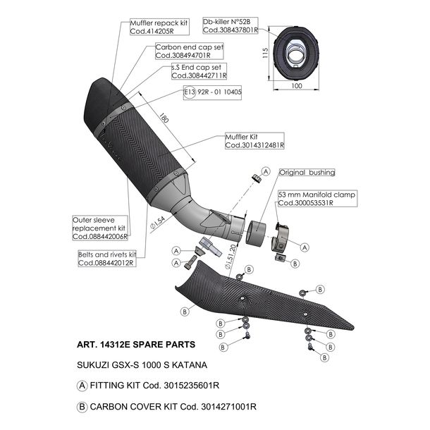 Copertura silenziatore LeoVince Ricambio tubo di scarico Copertura silenziatore terminale, Carbonio, 180mm