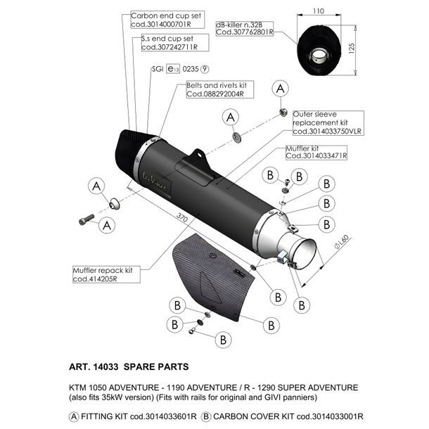 LeoVince muffler cover exhaust replacement part end muffler cover, 370mm, black