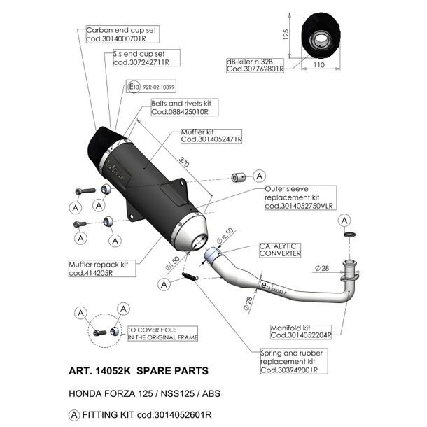 Schalldämpferhülle LeoVince Auspuff-Ersatzteil Hülle Endschalldämpfer, 370mm, schwarz