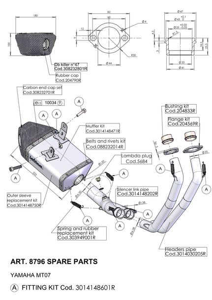 Endschalldämpfer LeoVince Auspuff-Ersatzteil 10034 / 10417, Ø 50mm 205mm