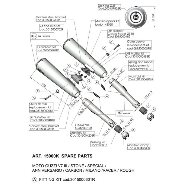 Support de pot d'échappement LeoVince, pièce de rechange pour pot d'échappement, kit de fixation, acier inoxydable, droit pour Moto Guzzi V7
