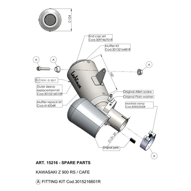 LeoVince Silencer Cover Exhaust Replacement Part Cover End Silencer, Stainless Steel, 160mm, right