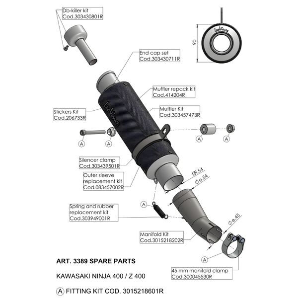 LeoVince silencer exhaust replacement part, Ø 54mm for LV-5