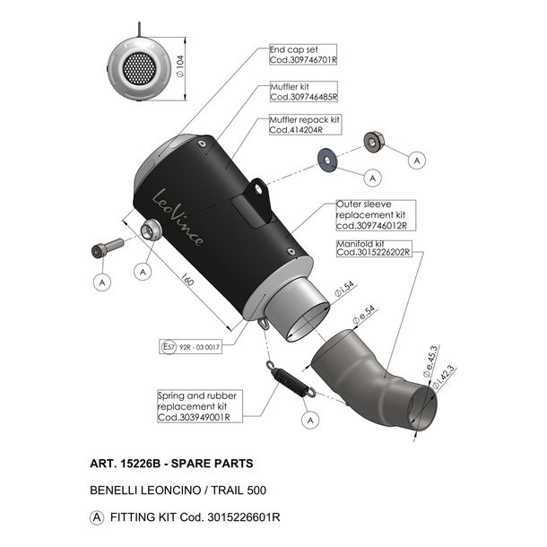 LeoVince Silencer Cover Exhaust Replacement Part Cover End Silencer, Stainless Steel Black, 160mm, Right