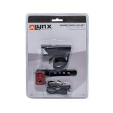 Set di fari e fanali posteriori a LED per bicicletta con cavo di ricarica USB Lynx nero/rosso per anteriore e posteriore