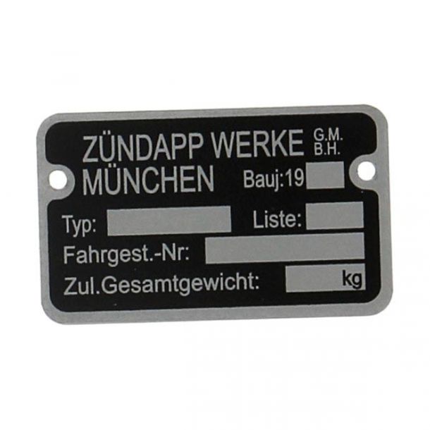 Rahmenschild 19...... für Zündapp – Bild 1