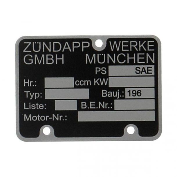 Motorplakette 196..... für Zündapp
