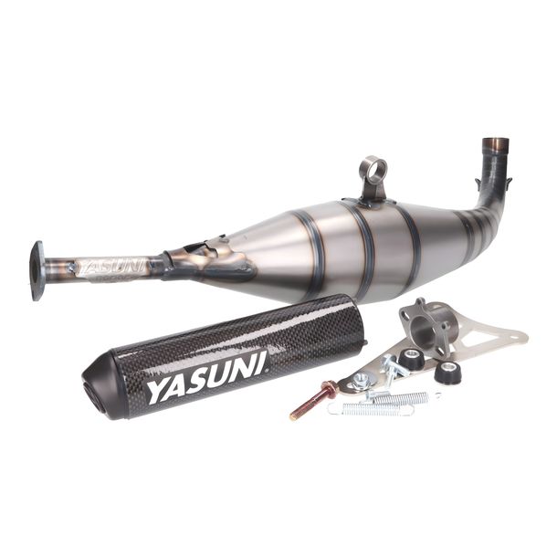 Auspuffanlage Yasuni Carrera 40 Carbon Optik für Minarelli liegend, Yamaha Aerox Cat, Aprilia SR Racing LC Malaguti F12 Phantom AC Neos MBK Nitro Jog