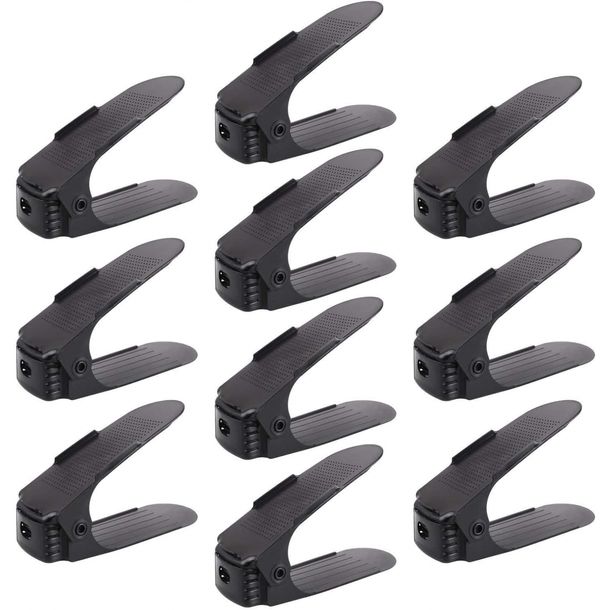 Lot de 10 étagères à chaussures, empileurs à chaussures, porte-chaussures, plastique réglable, noir
