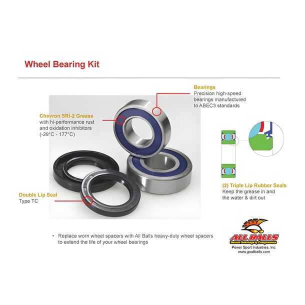 Wheel bearing kit ALL BALLS 25-1267 for Yamaha TT E, Cagiva Grand Canyon Navigator YZ 250 / 350 / 465 / 490 / 600 / 900 / 1000 ccm Year 1981 - 2005