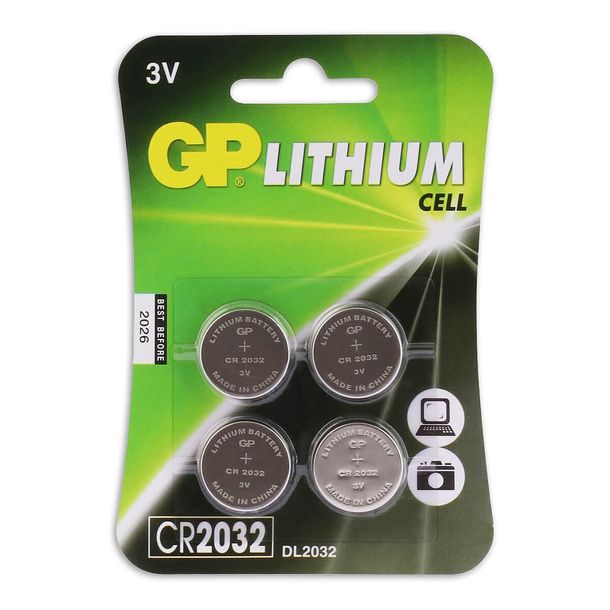 Pile a bottone CR2032 Lithium GP 3V, 4 pezzi