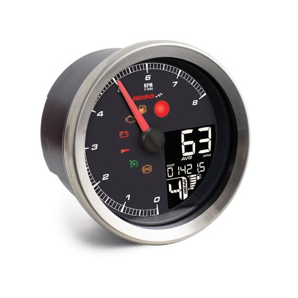 Drehzahlmesser Koso und Tachometer HD-01 digital silberner Rand für Harley Davidson FXDB Dyna Switchback FXDBI EFI Street Bob FXDX Super Glide XL C R Bj. 2004 - 2013