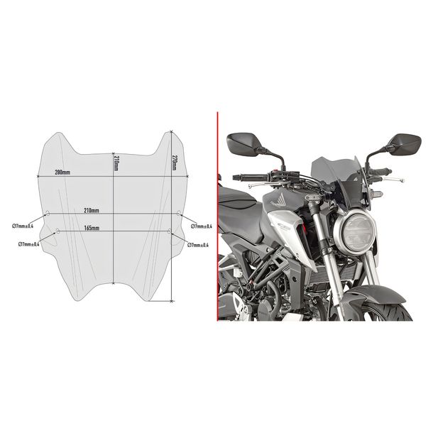 owiewka GiVi przyciemniana 210x280mm z homologacją dla Honda CB 125 R / CB 300 R rok poł. 2018-2026