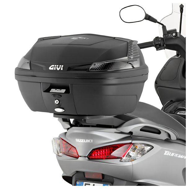 Suporte de Topcase GiVi para malas Monolock® para Suzuki Burgman 125-200 ano 2006-2013 e Burgman 125-200 ABS ano 2014-2021 Carga máxima 3 kg