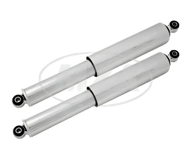 Simson pair of rear shock absorbers - chrome and chrome sleeve - S50, S51, S53, KR51, SR50, SR80, SR4-1 to SR4-4