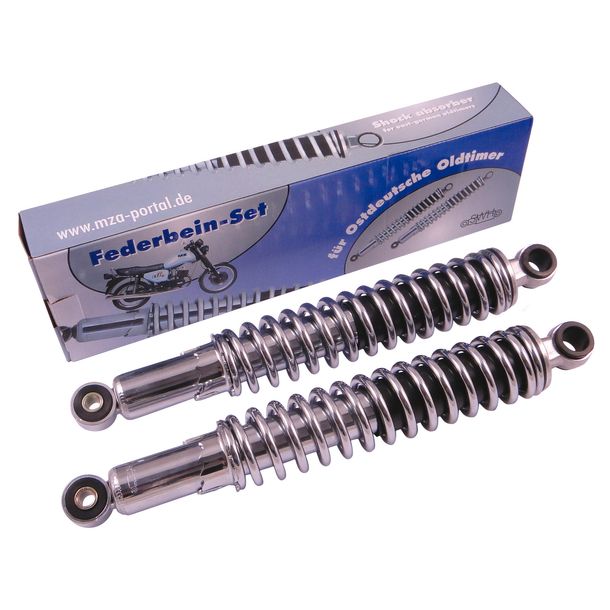 MZ Suspensión puntales - SWH SPORT, derecha + izquierda, cromo y cromo primavera, ojo / ojo, 5 vías ajustable - adecuado para ETZ, TS 