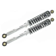 Federbeine, verstellbar, verchromter Dämpfer, schwarze Feder, Länge: ca. 360 mm - Ø-Auge: 8 mm