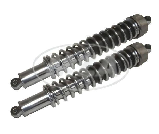 Simson schokdemper, 5-voudig verstelbaar, chroom en chromen veer, 25 mm verlengd - SR50, SR80, S53, S83