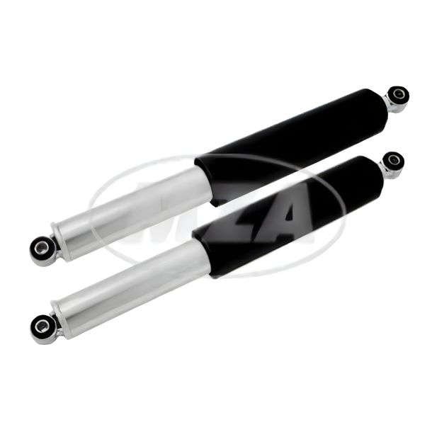 Coppia di ammortizzatori Simson - posteriore - cromato e manicotto in plastica - S50, S51, S53, KR51, SR50, SR80, SR4-1 a SR4-4
