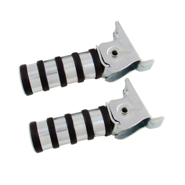 Pair of pillion footpegs, left and right - black, 4 rings, galvanised