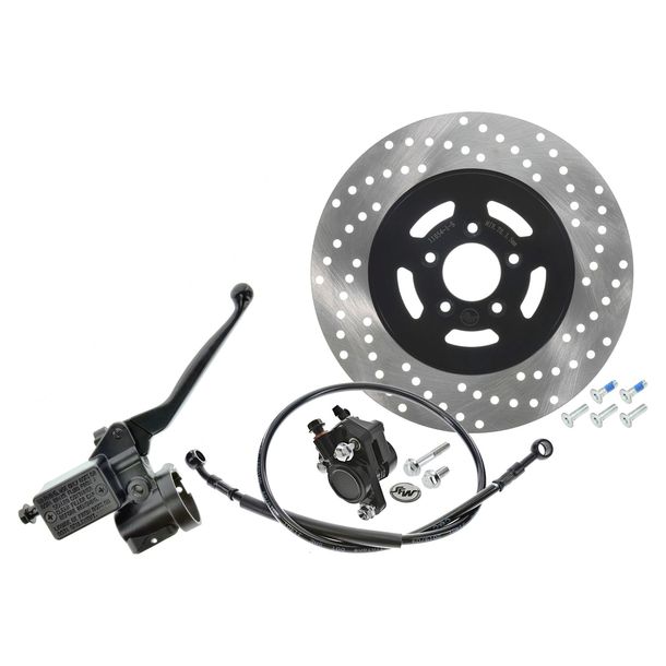 Cilindro freno a mano Simson per impugnatura acceleratore serie con pinza, disco Ø220 mm, tubo freno 815 mm, Enduro+MS50