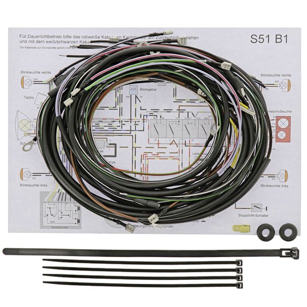 Juego de mazos de cables Simson S51 B1 6V encendido disyuntor, incl. diagrama de cableado