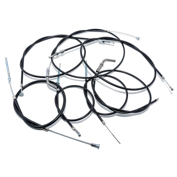 Set - 7x Bowdenzüge - schwarz - KR50 - FL Gas 42mm, mit Alubremsschild hinten