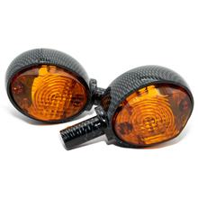 Paar Lenkerblinkleuchte 8580.26 - Carboneffekt + oranges Glas - Vogelserie, passend f. MZ ES