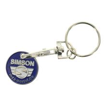 Chaveiro, chip de carrinho de compras de metal com logotipo, gravado em ambos os lados - incl. anel com gancho mosquetão