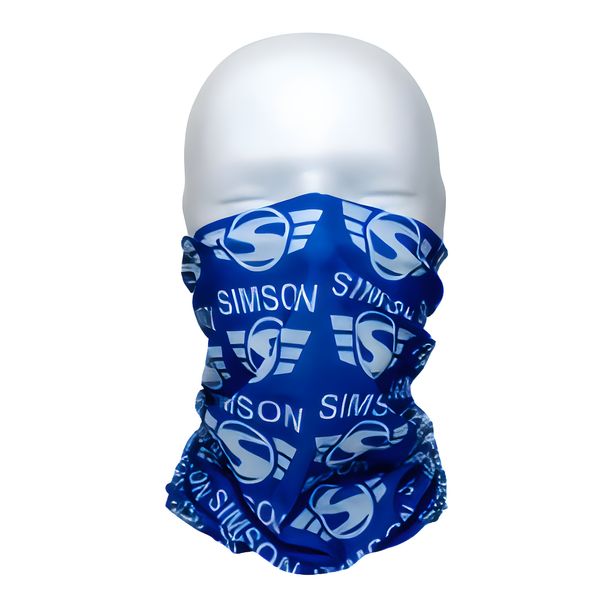 Tube scarf, multifunctional scarf, neck scarf in polybag, Simson logo print, white, blue background