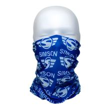 Schlauchtuch Multifunktionstuch Halstuch im Polybeutel Simson Logo Aufdruck weiß, Hintergrund blau