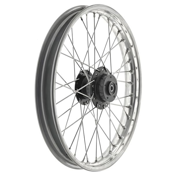 Ruota a raggi, 1,6 x 17 pollici per freno a disco (mozzo in alluminio nero, cerchio in acciaio inossidabile, raggi in acciaio inossidabile)