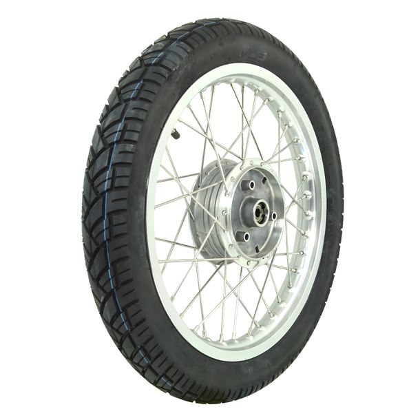 Complete wheel - front - 1.5x16 inches - polished alloy rim, stainless steel spokes, with vee rubber - VRM094 tyre mounted