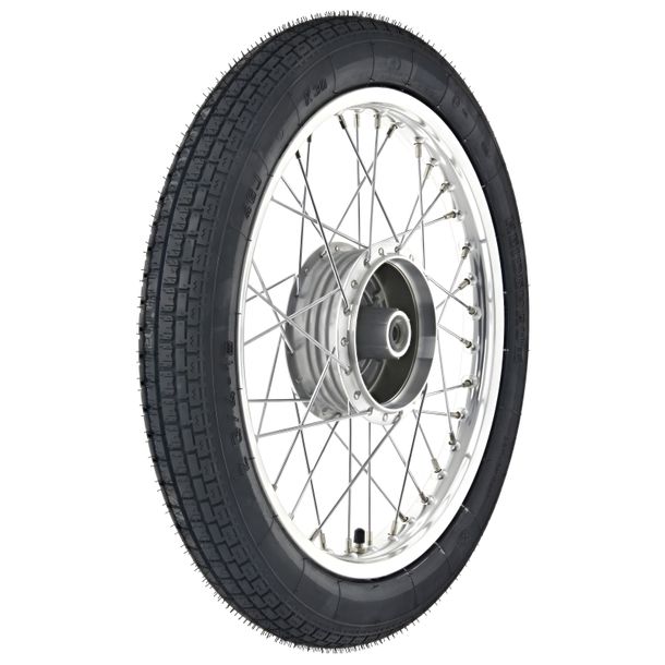 Ruota completa 1.5x16", cerchio in alluminio lucido, raggi cromati montati con pneumatici Heidenau K30