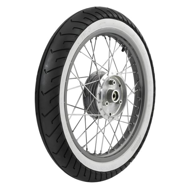 Compleet wiel - voor - 1,5x16 inch - Aluminium velg gepolijst, roestvrijstalen spaken + MITAS - Witte wangband MC2