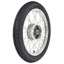Komplettrad 1,6x16 Zoll, Edelstahl mit Heidenau - Reifen K36 / 1 montiert - Radnabe m. Graugussbremsring, abgedrehte Flanken