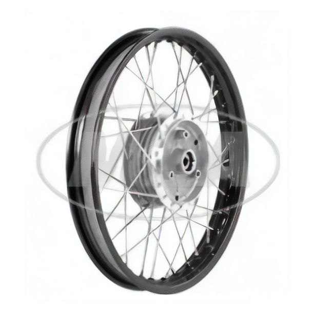 Speichenrad 1,5x16 Zoll Alufelge schwarz eloxiert und poliert + Chromspeichen