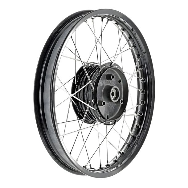 Roue à rayons Jante en alliage 1.5x16 pouces anodisée noire+polie+rayons en acier inoxydable+moyeu de roue noir